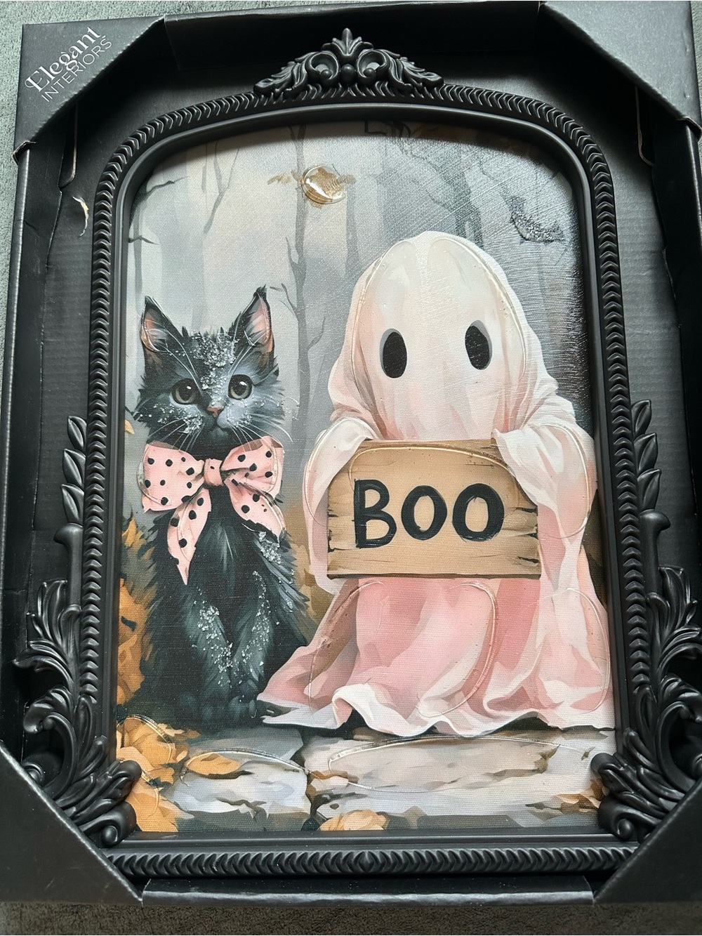 Elegant Interiors Pink Ghost & Black Cat 'BOO' Halloween Wall Art